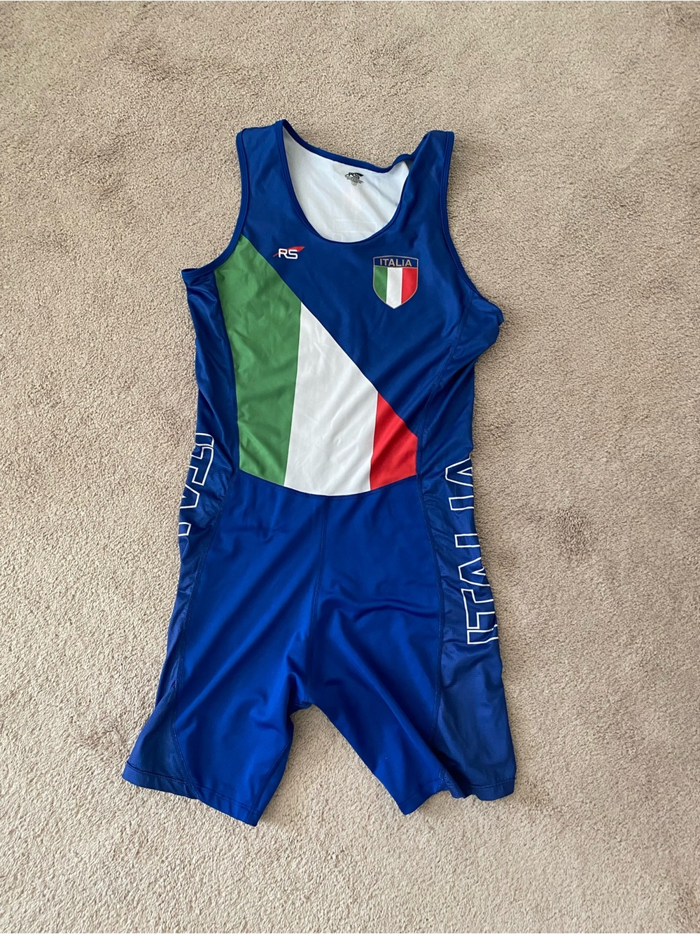 Italia Blue Men's Singlet Uni with Italian Flag Large